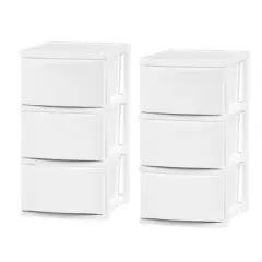 IRIS&reg; 24.5" White 3-Drawer Narrow Plastic Storage Chests, 2ct.