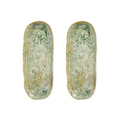 Hello Honey&reg; Long Green Reactive Crackle Glaze Stoneware Platters, 2ct.