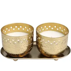 Egyptian Mint Scented Cutout Spotted Candles in Gold Bowls Set