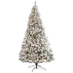 10ft. Pre-Lit Flocked White River Mountain Pine Artificial Christmas Tree, Clear LED Lights