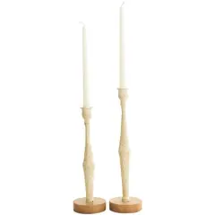 Cream Metal Textured Tapered Candle Holder Set