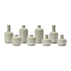 Hello Honey&reg; Mixed Pattern Taupe & Silver Stoneware Vase Set