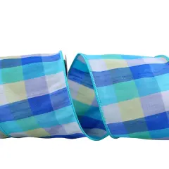 JAM Paper 4" x 10yd. Wired Dupioni Plaid Ribbon