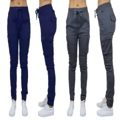 Galaxy By Harvic Loose Fit Cotton Stretch Twill Women's Cargo Joggers 2 Pack Navy/Grey