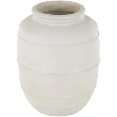 18" Cream Distressed Stone Vase with Raised Braided Accents