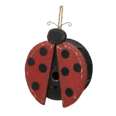 Glitzhome&reg; 11.5" Distressed Wood Ladybug Birdhouse