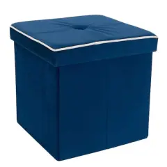 Simplify Collapsible Velvet Storage Ottoman Navy