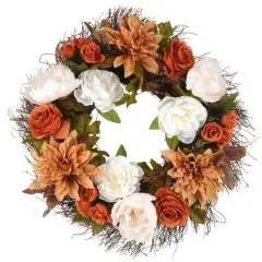 22" Orange & Cream Dahlia & Rose Wreath by Ashland&reg;