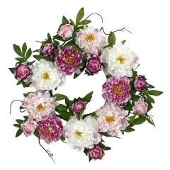 22" White and Pink Peony Wreath