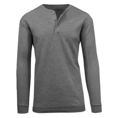 Men's Long Sleeve Waffle-Knit Thermal Henley Shirt Charcoal 