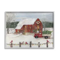 Stupell Industries Holiday Barn Winter Scene Framed Giclee Art Gray