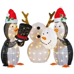 LED Penguins Building Snowman Outdoor Christmas D&eacute;cor Set