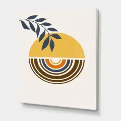 Designart - Abstract Sun Moon Leaves III - Modern Canvas Wall Art Print