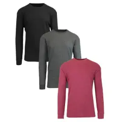 Galaxy by Harvic Long Sleeve Classic Men's Thermal Shirt 3 Pack Black/Burgundy/Charcoal