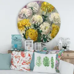 Designart - White and Golden Daisies - Traditional Metal Circle Wall Art