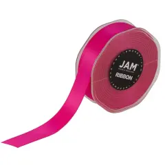 JAM Paper 7/8" x 25yd. Double Face Satin Ribbon Shocking Pink