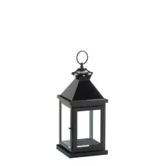 14" Glossy Black Iron & Glass Lantern