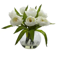 11" White Tulips Arrangement with Clear Vase