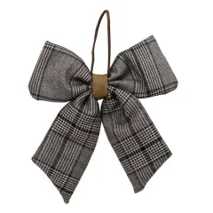 19" Black & White Plaid Two Loop Christmas Bow Decoration