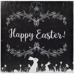 Black & White Happy Easter Bunnies Canvas Wall Art