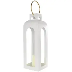 27" White Metal Arched Cutout Candle Lantern