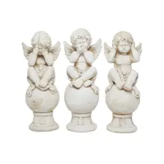 29" White Stone French Country Angel Garden Sculpture Set
