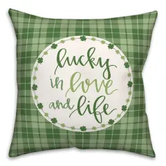 Luck, Love & Life Plaid Clover Wreath Throw Pillow