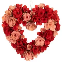 15" Red & Pink Wooden Floral Artificial Valentine's Day Wreath