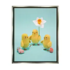 Stupell Industries Spring Chicks Floral Easter Eggs Floater Framed Art Gray