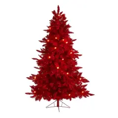 6ft. Pre-Lit Red Fraser Fir Artificial Christmas Tree, Red Lights
