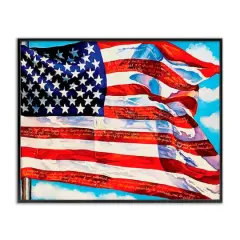 Stupell Industries Windblown American Flag Framed Giclee Art Black