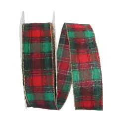 JAM Paper 2.5" x 50yd. Flannel Wired Edge Hills Plaid Ribbon