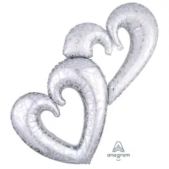 53" Silver Interlocking Hearts Foil Balloon