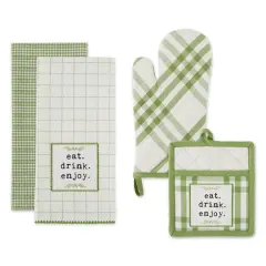 DII&reg; Eat, Drink & Enjoy Kitchen Towels, Potholder & Mitt Set Antique Green