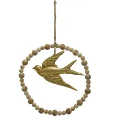 Hello Honey&reg; 11.5" Round Wood & Metal Wall Hanging with Beads & Embossed Dove