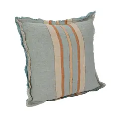 Hello Honey&reg; 20" Blue & Brown Striped Woven Linen Fringed Pillow