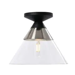 Hello Honey&reg; Robert Stevenson Lighting Theo Metal & Conical Glass Flush Mount Ceiling Light Matte Black/Brushed Nickel
