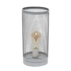 Simple Designs 13" Mesh Cylindrical Steel Table Lamp Gray