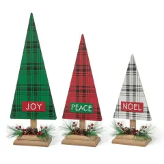 Glitzhome&reg; Christmas Plaid Table Tree Set