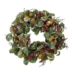 Hello Honey&reg; 24" Green & Red Faux Zanzibar Leaf Wreath with Berries