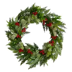 24" Cedar, Eucalyptus & Berries Christmas Wreath