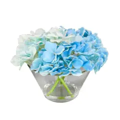 8" Hydrangea in Glass Vase Blue