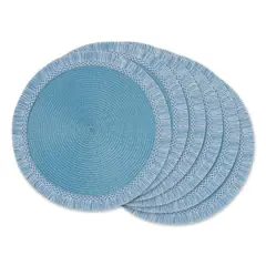 DII&reg; Round Fringed Placemats, 6ct. Storm Blue