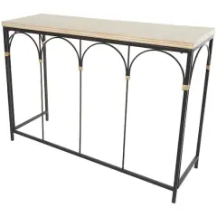 42.5" Black Arched Console Table with Zig Zag Patterned Top and Rattan Accents