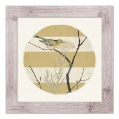 Framed Western Vintage Bird & Stripes Print White