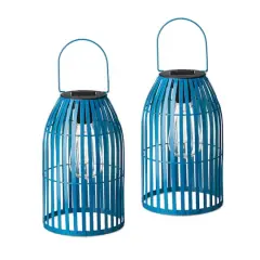 Glitzhome&reg; 9.75" Metal Woven Solar Powered Hanging Lantern, 2ct. Blue