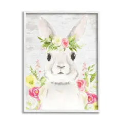 Stupell Industries Rustic Easter Bunny Flower Crown Spring Bouquet Framed Giclee Art White