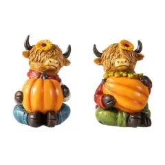Glitzhome&reg; 4.25" Fall Resin Highland Cow Table Decor Set