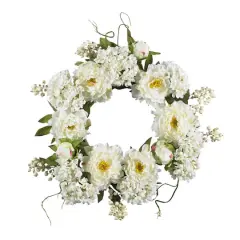 20" White Peony & Hydrangea Wreath
