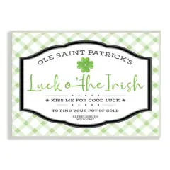 Stupell Industries Saint Patrick's Luck o'the Irish Sign Green Plaid Wall Plaque Art